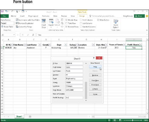 Enter the second record of the data list in its data form.