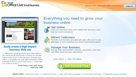 Free Web Sites from Microsoft’s Office Live.
