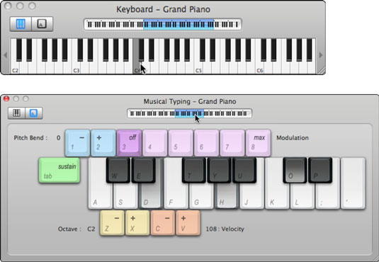 Click the keys (top) or type on the Mac keyboard (bottom).