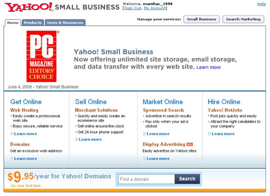 Yahoo’s award-winning Web-hosting services.