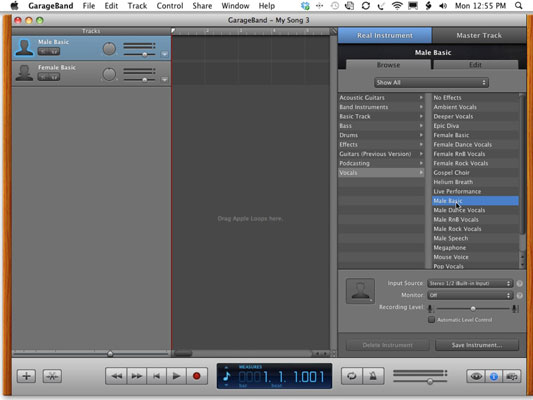 Change the setting of a Real Instrument track to Vocals.