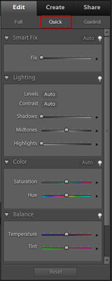 Choose Quick on the Edit tab to switch to Edit Quick mode.