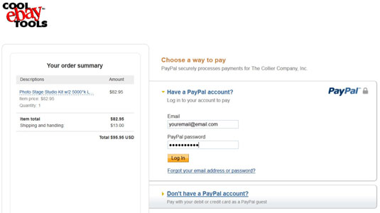 A single-page checkout enables a customer to pay using PayPal.
