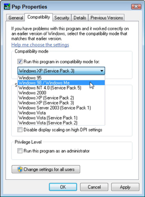 Compatibility mode lets you trick programs into thinking they’re running on older Windows ver