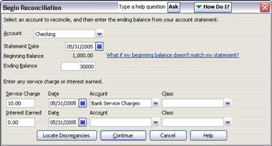 When you start the reconciliation process in QuickBooks, you indicate the bank’s ending balan