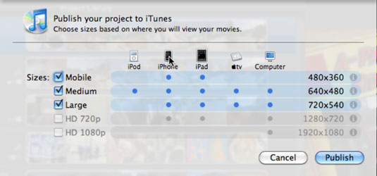 Click a device to automatically select the right video picture sizes for the device.