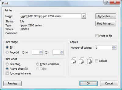 Specify what parts of the workbook to print in the Print dialog box.