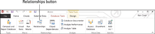 The Relationships button on the Database Tools tab.