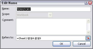 Use the Edit Name dialog box to change the name or location of a range name.