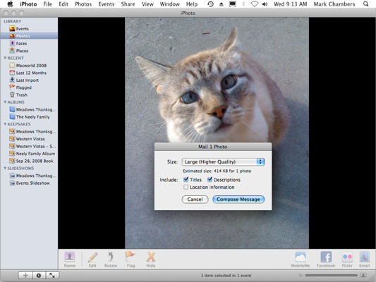 Prepare to send an image through Apple Mail.