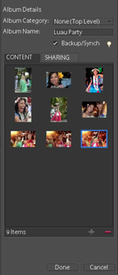 Drag photos to the Items area in the Album Contents panel.