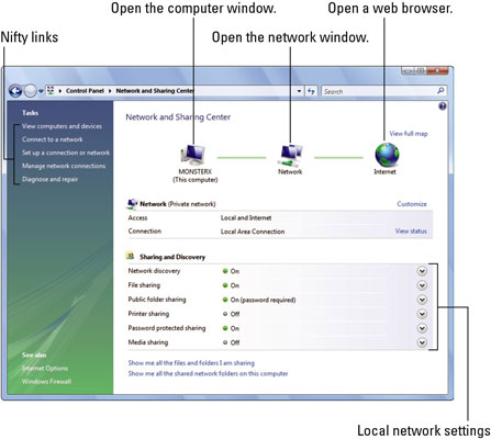 Network and Sharing Center window in Windows Vista.