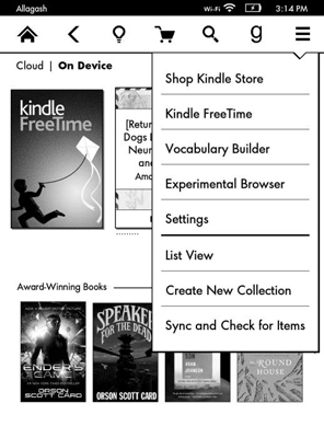 Kindle Free Time appears as a menu choice.