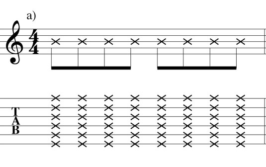 Muting with the left hand produces a dead thud.