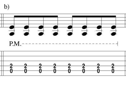 Muting with the right hand gives the notes a thick, chunky sound.