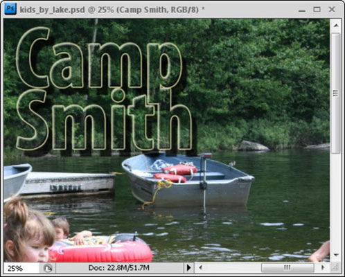 A text layer with styles applied and the fill reduced to 0 percent.