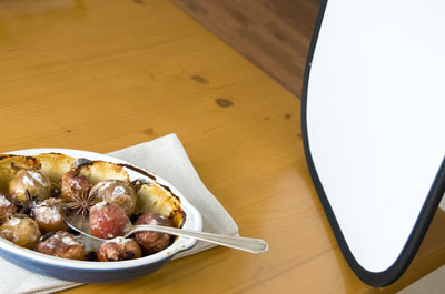 Use a reflector on a food setting to add extra light.