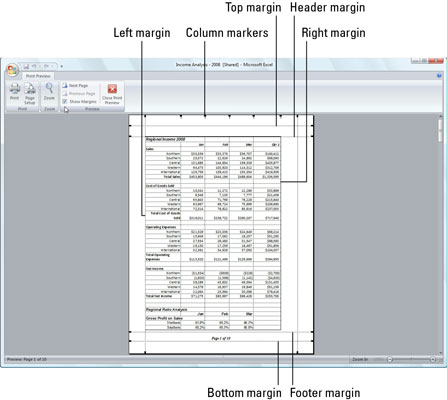 Drag a marker to adjust its margin in the Page Preview window when the Show Margins check box is se