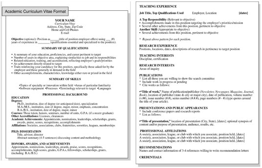 format of cv. the CV format,