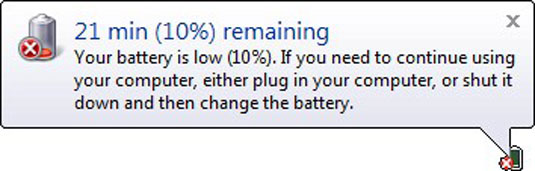 The low battery warning for Windows Vista.