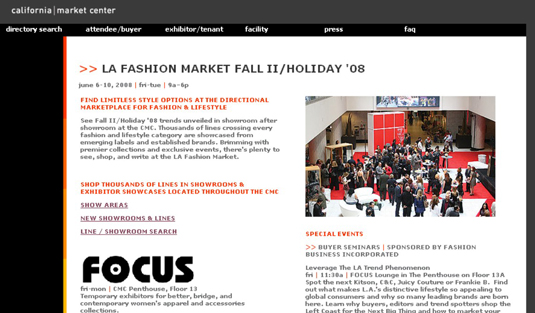 The California Market Center page featuring their Fashion week.