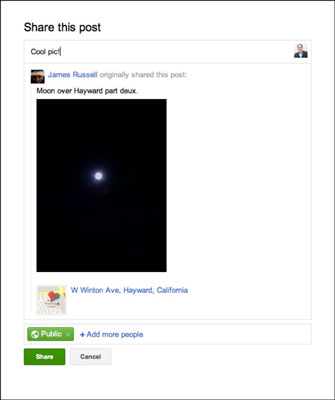 Clicking Share to share a friend’s post.
