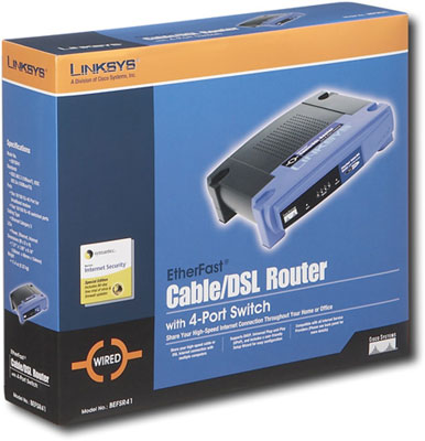 A LinkSys (Cisco) router with built-in 4-port switch.