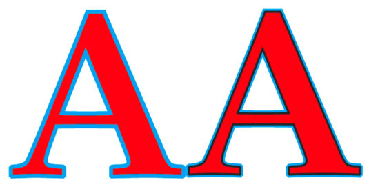 Text as it appears in InDesign (left). Text (right) as it appears when printed with trapping applie