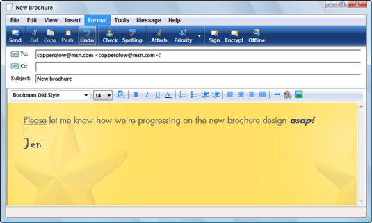 Stationery applied to an e-mail message.