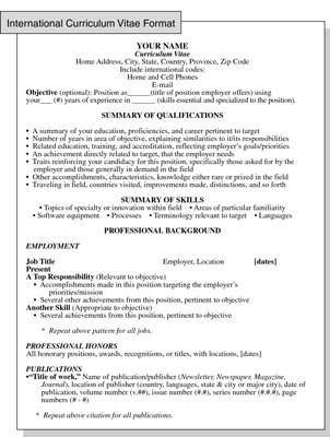 curriculum vitae format 2010. Consider the international CV