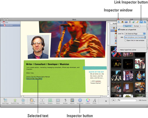Use the Link Inspector to assign a hyperlink to text or an object.
