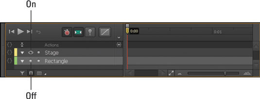 Setting an element's visibility on the Stage from the Timeline.