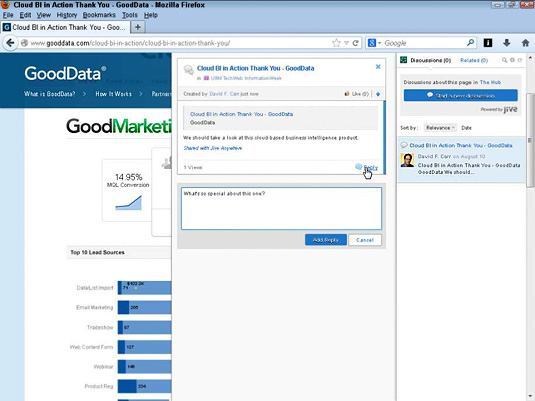 Jive Anywhere adds a social sidebar to your browser, making it possible to start a discussion from