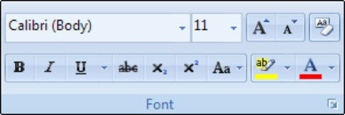 The Font Color button is found in the Font group.