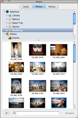 Use the Snow Leopard Pages Media Browser to insert photos.