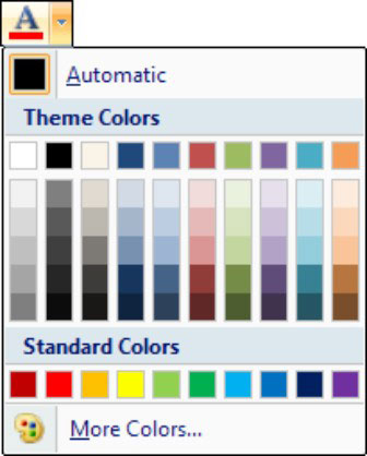 The Font Color menu shows a palette of colors.