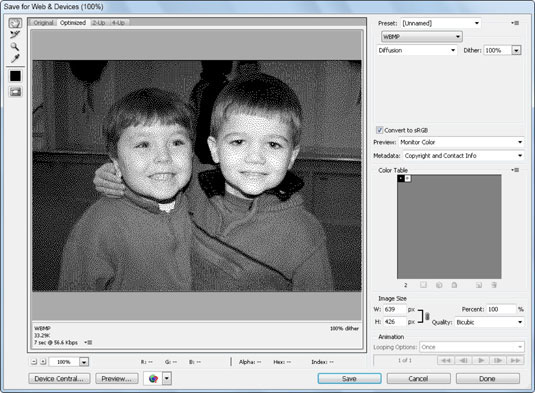 The WBMP format supports black-and-white only.