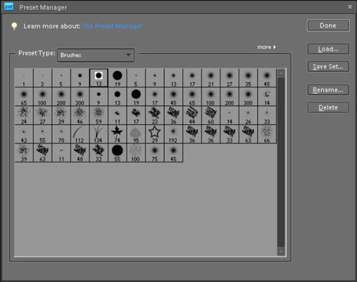 The Preset Manager dialog box provides a central area where you can change libraries.