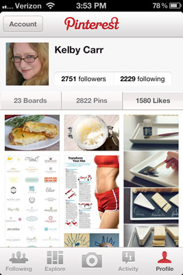 The Likes tab displays your recently liked pins.