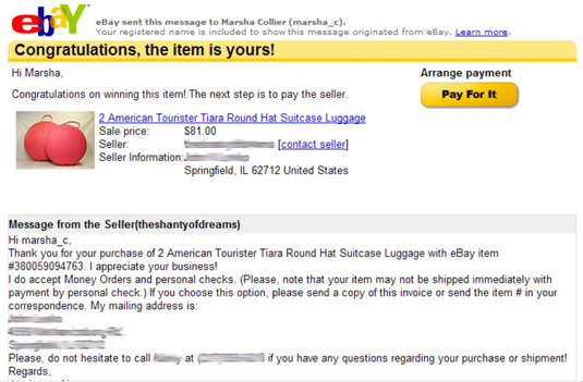 An eBay invoice, as sent to a buyer.