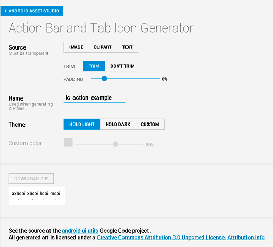The Action Bar and Tab Icon Generator.
