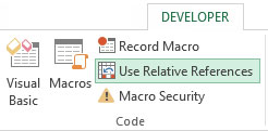 Recording a macro with relative ­references.