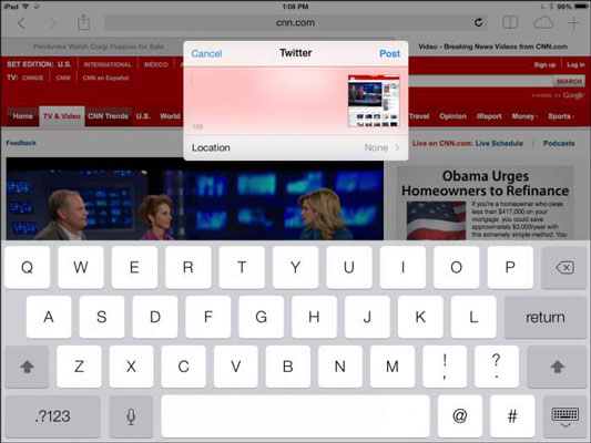 Tweeting is a simple menu choice in several apps.