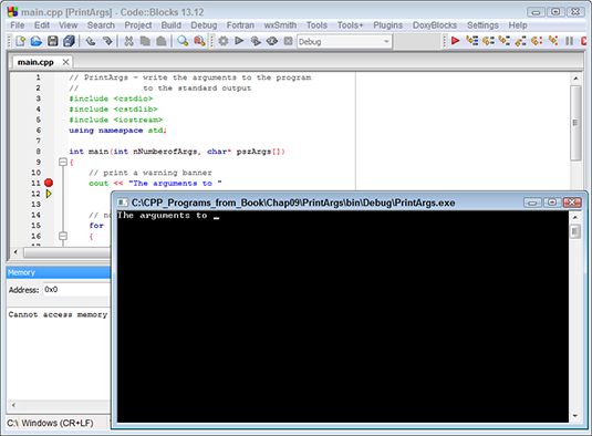 Figure 6: Executing the Next Line command causes the debugger to execute one line in the program.