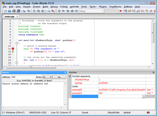 Figure 7: The Watch window allows the programmer to view the value of variables.