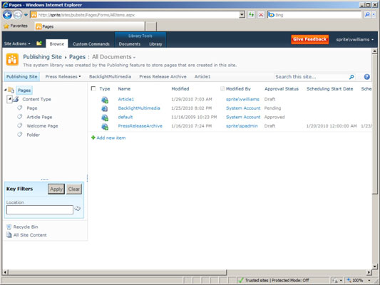 Using metadata to navigate in a site.