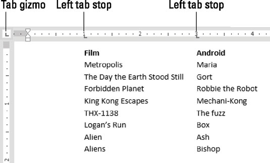 Two-column list.