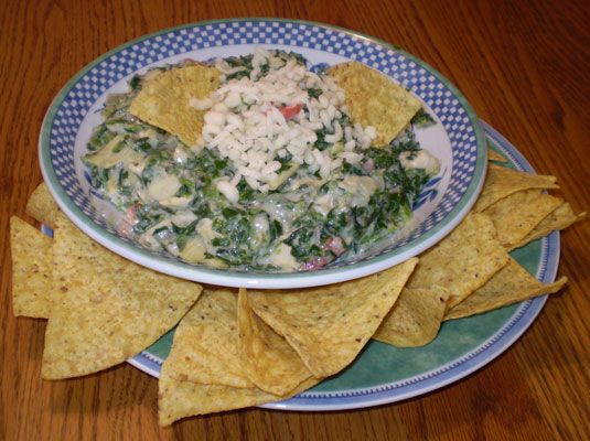 spinach dip and chips. Warm Artichoke-Spinach Dip