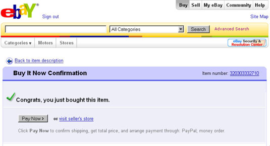 You’ve won the auction and you can check out and pay immediately.