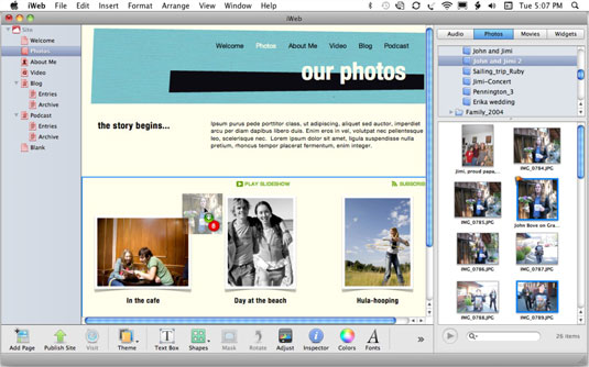 Drag a photo or an entire album to the page.